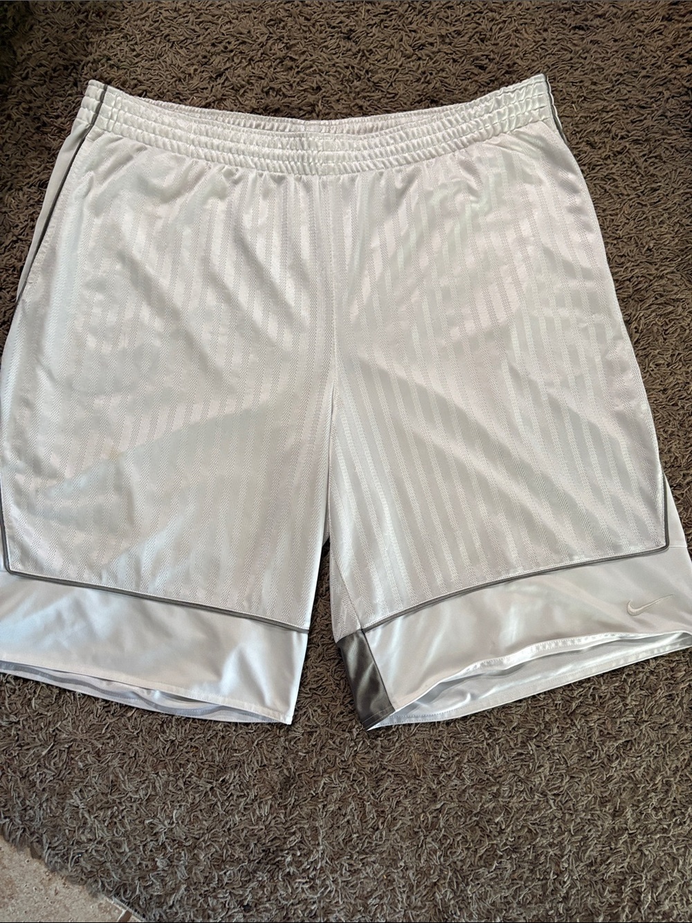 Nike White Layered Athletic Shorts with Silver Trim
